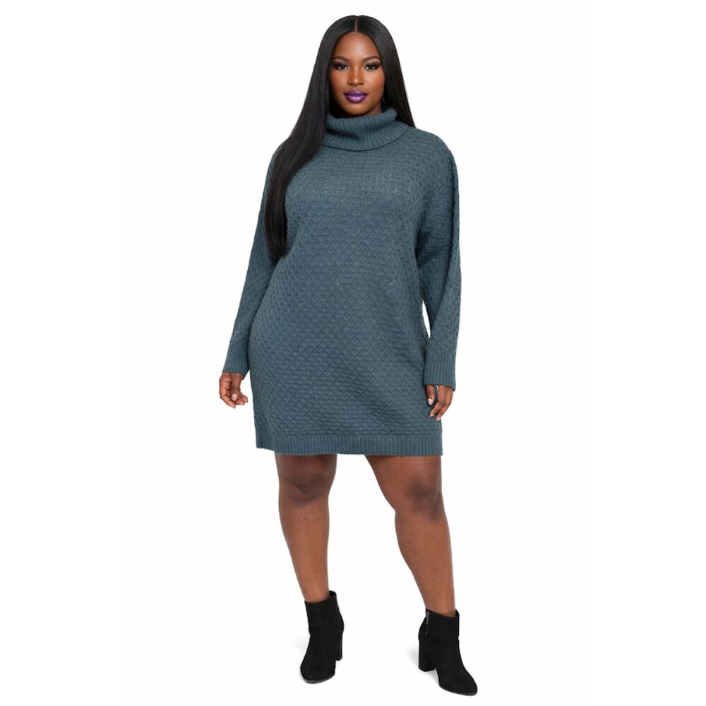 Terra & Sky Teal Long Sleeve Knit Dress 1X (16W-18W)